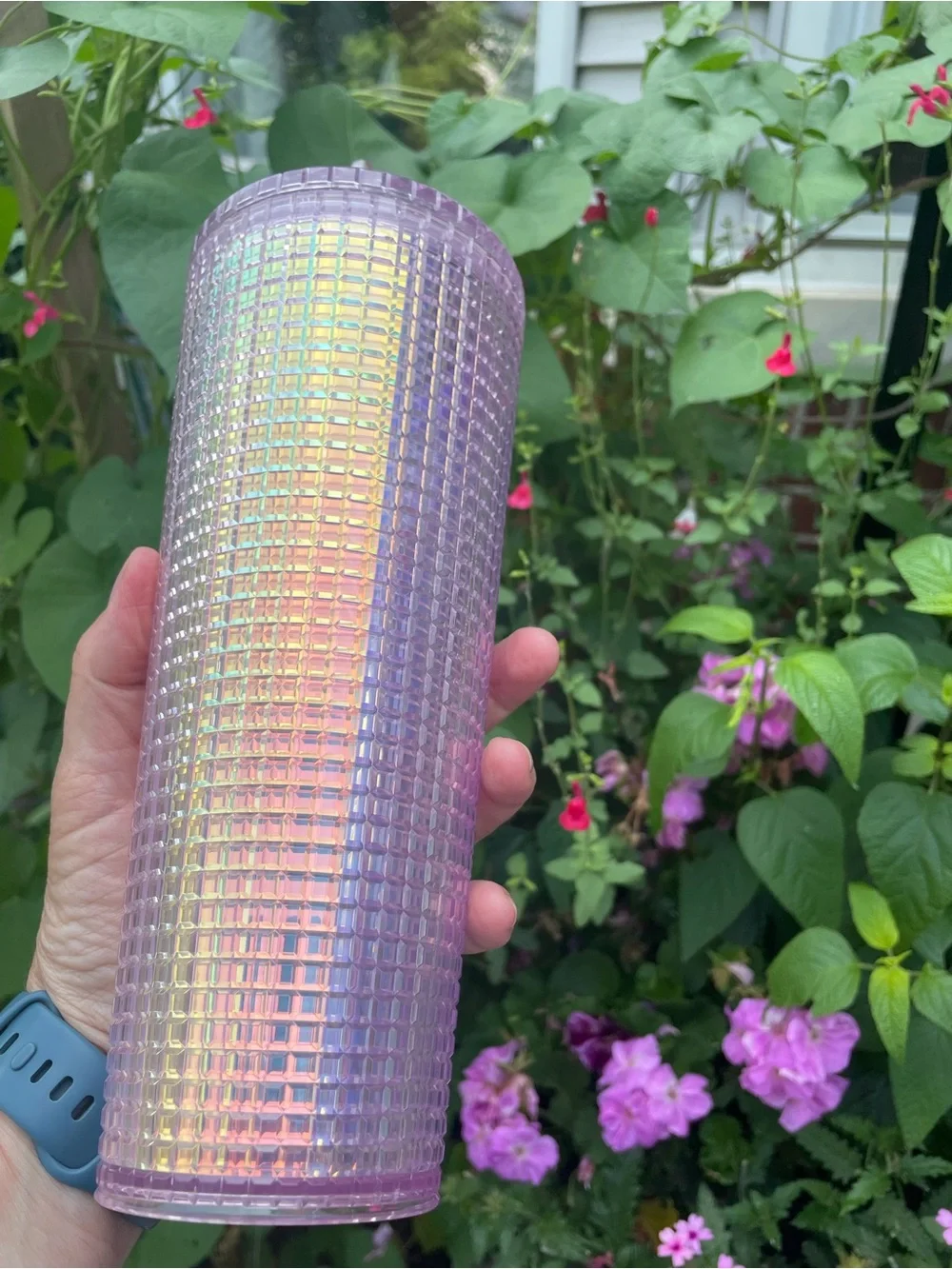Starbucks Pink Iridescent Grid Disco 24 Oz Cold Tumbler 2020 Holiday Collection